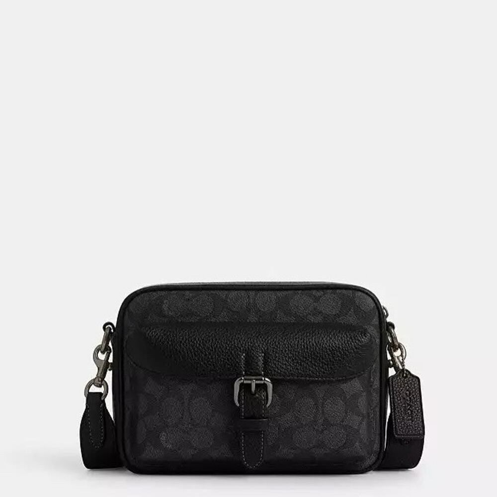 NWT COACH MEN'S Warner Crossbody Bag Signature Canvas CW217 Charcoal/Black - Picture 7 of 9